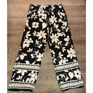 Sienna Sky Womens XL Black White Floral Linen Blend Wide Leg Crop Pants